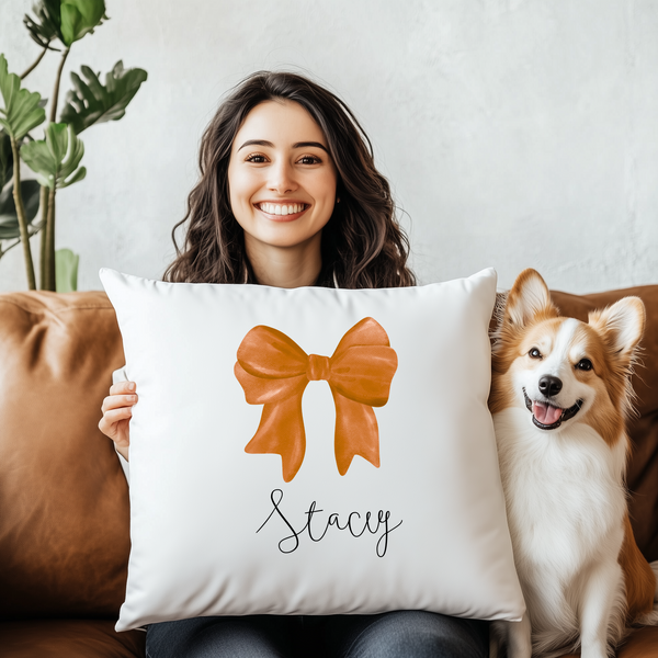 Personalised Bow Christmas Cushion – Custom Family Festive Pillow