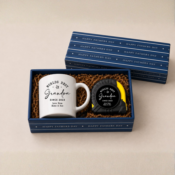 Personalised Grandad Gift Set | Worlds Best Grandad Mug & Tape Measure in Father's Day Gift Box