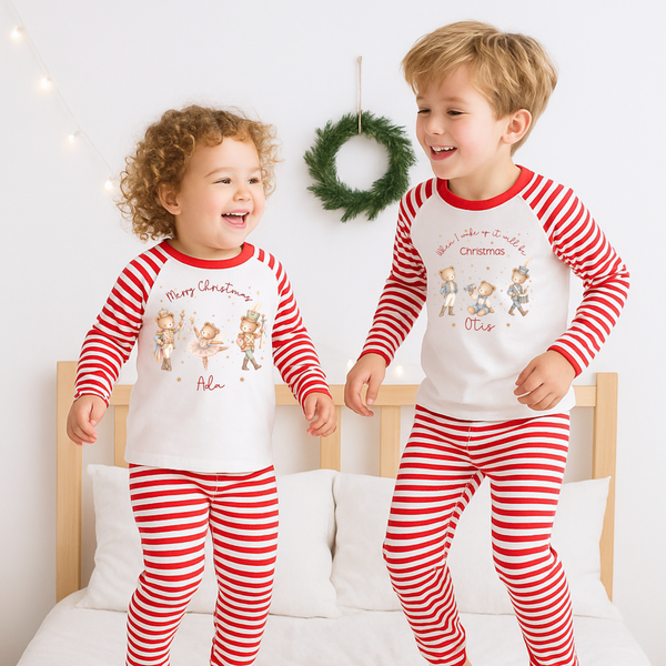 Personalised First Christmas Bear Pyjamas & Baby Sleepsuits – Matching Family PJs