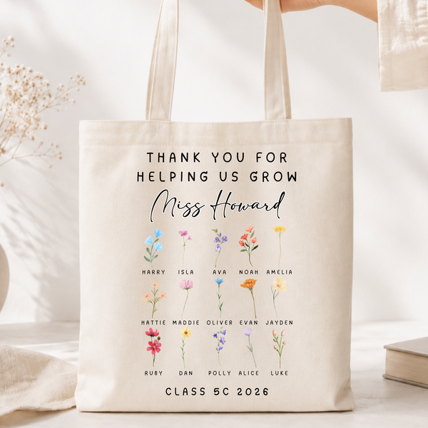 Personalised Teacher Jute Bag | Class Flower Thank You Teacher Gift