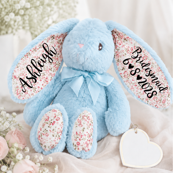 Personalised Blue Bunny with Floral Ears for Bridesmaids