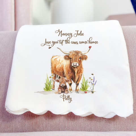 Personalised Highland Cow Blanket For Nanny