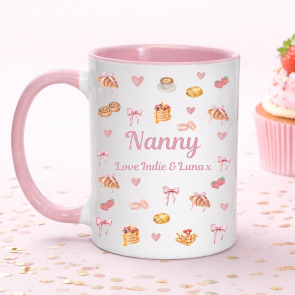 Personalised Breakfast Croissant Mug For Nanny