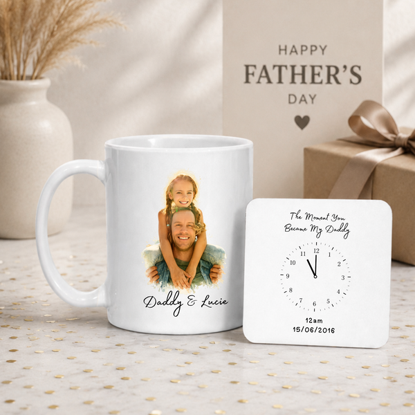 Personalised Photo Mug & Coaster Set – The Moment You Became My Daddy | Father's Day Gift