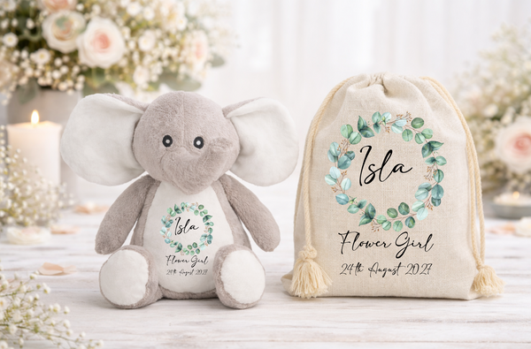 Personalised Wedding Party Gift Sack & Soft Toy Set