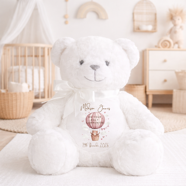 Personalised Christening Soft Toy - Bear Balloon Design