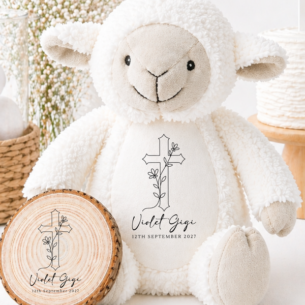 Personalised Christening & Baptism Gift Set | Soft Toy & Wooden Name Plaque
