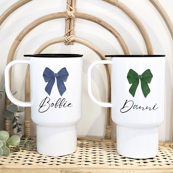 Personalised Bow Travel Mug For Christmas - Tumbler Cup