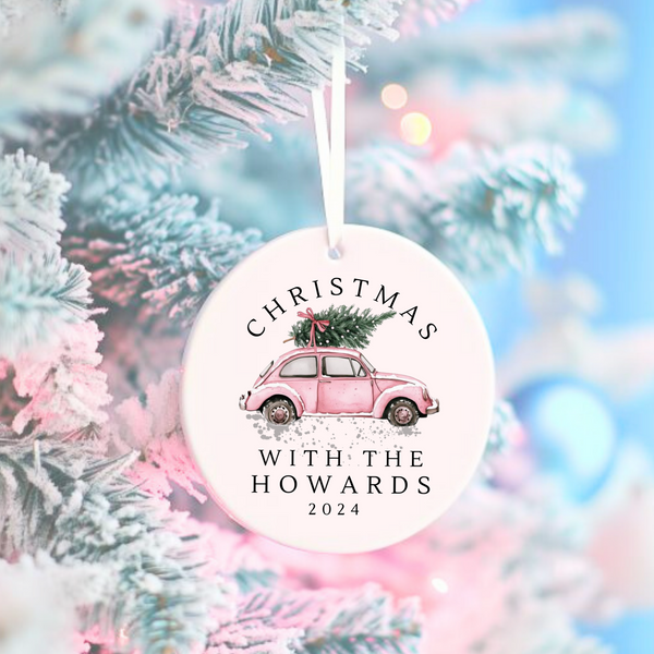 Personalised Christmas Car Hanging Ceramic Bauble