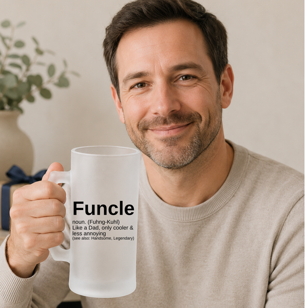 Personalised Funcle Gift – Beer Stein, Bottle Opener & Coaster