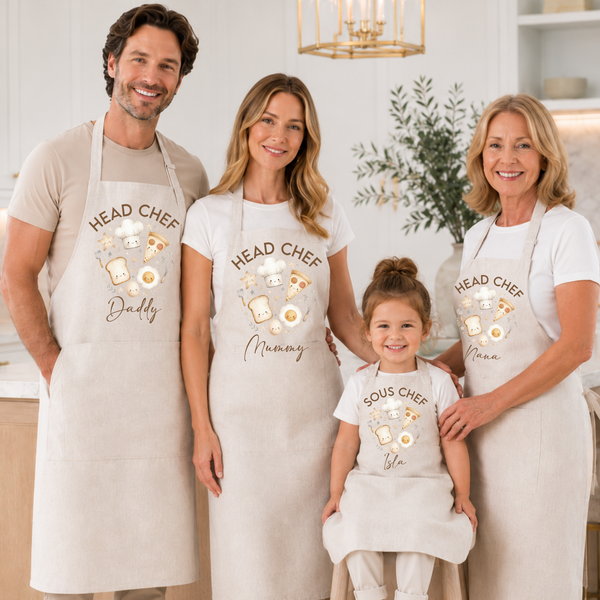 Personalised Family Apron Set | Matching Head Chef & Sous Chef Aprons