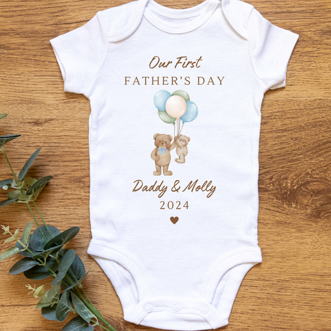 Personalised First Fathers Day Bear Baby Vest