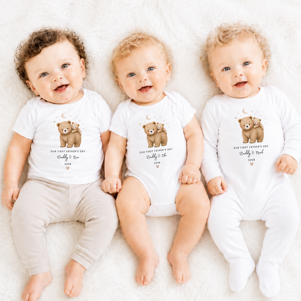 Personalised First Father's Day Baby Vest, Bib, Sleepsuit & T-Shirt | Daddy and Baby Bear Gift