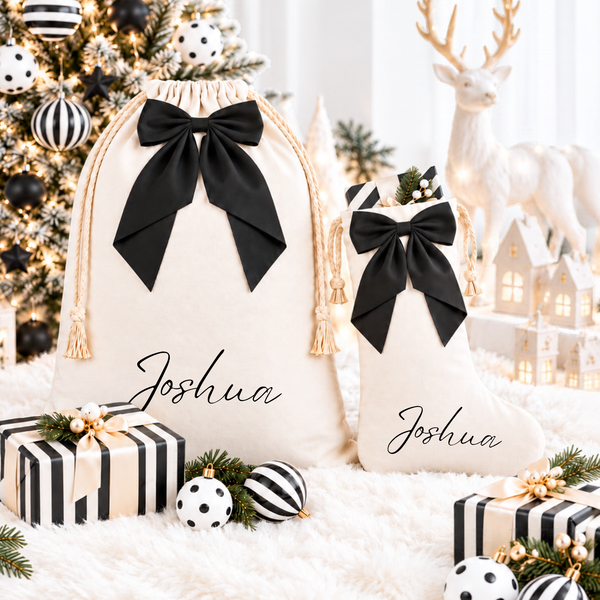 Personalised Christmas Stockings & Sacks with Bows
