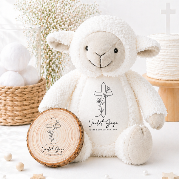 Personalised Wooden Christening/Baptism Soft Toy & Plaque