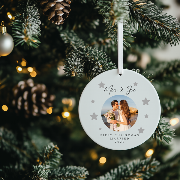 Personalised First Christmas Married Ceramic Bauble