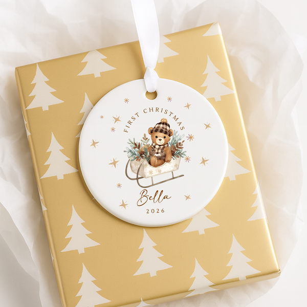 Personalised Teddy Bear Ceramic Hanging Bauble