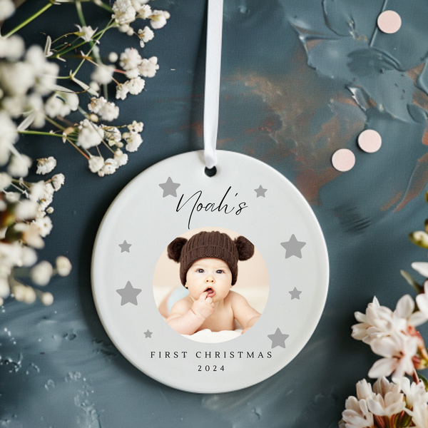 Personalised Baby's First Christmas Photo Ceramic Ornament