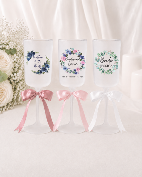 Personalised Wedding Glasses With Bows For Wedding Party