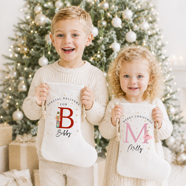 Personalised Christmas Initial Nutcracker Stocking & Present Sack