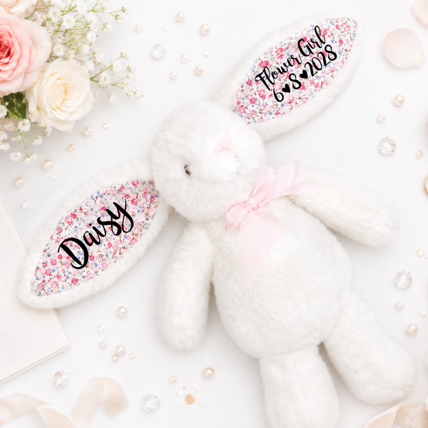 Personalised Bridesmaid White Bunny with Floral Ears
