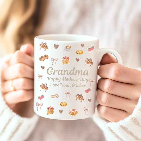 Personalised Breakfast Croissant Mug For Nanny