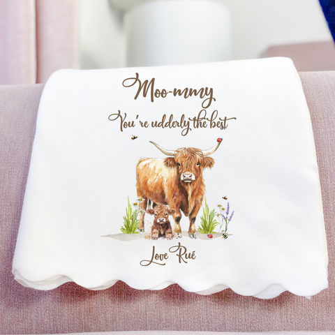 Personalised Highland Cow Blanket For Mum