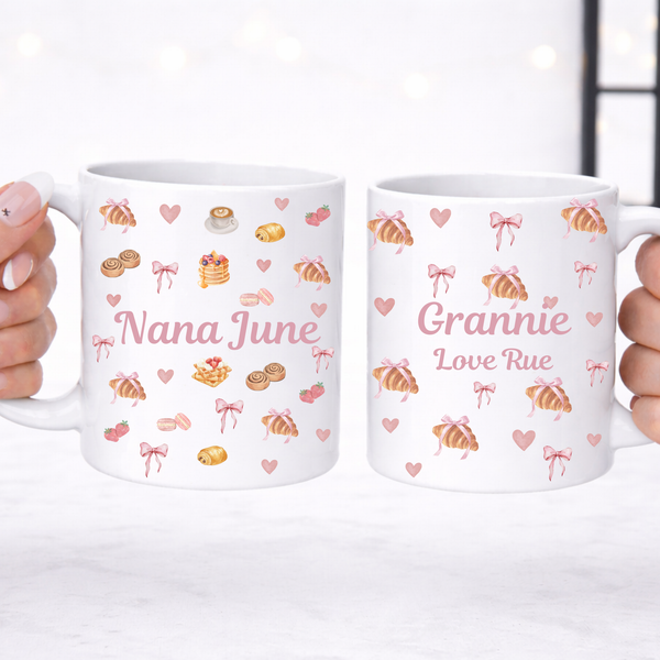 Personalised Breakfast Croissant Mug For Nanny