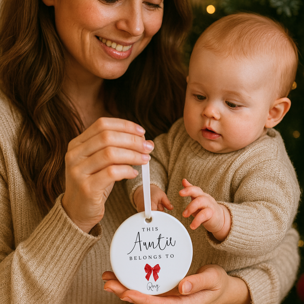Personalised Christmas Bauble for Auntie – Custom Ceramic Tree Ornament Gift