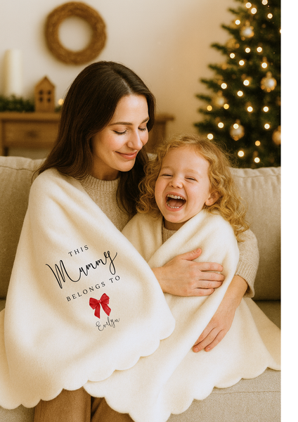 Personalised Christmas Bow Cushion & Blanket Set for Mum