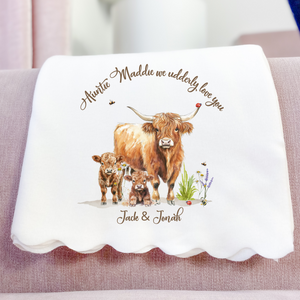 Personalised Highland Cow Blanket For Auntie