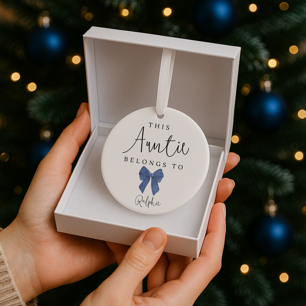 Personalised Christmas Bauble for Auntie – Custom Ceramic Tree Ornament Gift