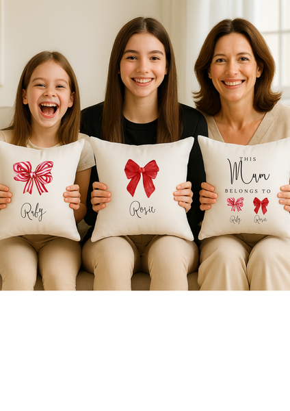 Personalised Christmas Bow Cushion & Blanket Set for Mum