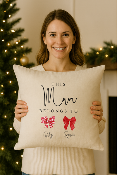 Personalised Christmas Bow Cushion & Blanket Set for Mum