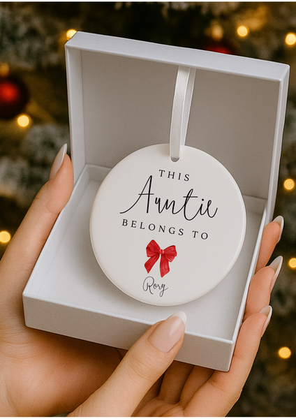Personalised Christmas Bauble for Auntie – Custom Ceramic Tree Ornament Gift