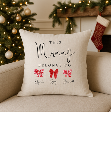 Personalised Christmas Bow Cushion & Blanket Set for Mum