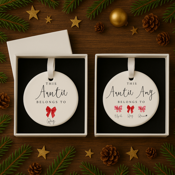 Personalised Christmas Bauble for Auntie – Custom Ceramic Tree Ornament Gift