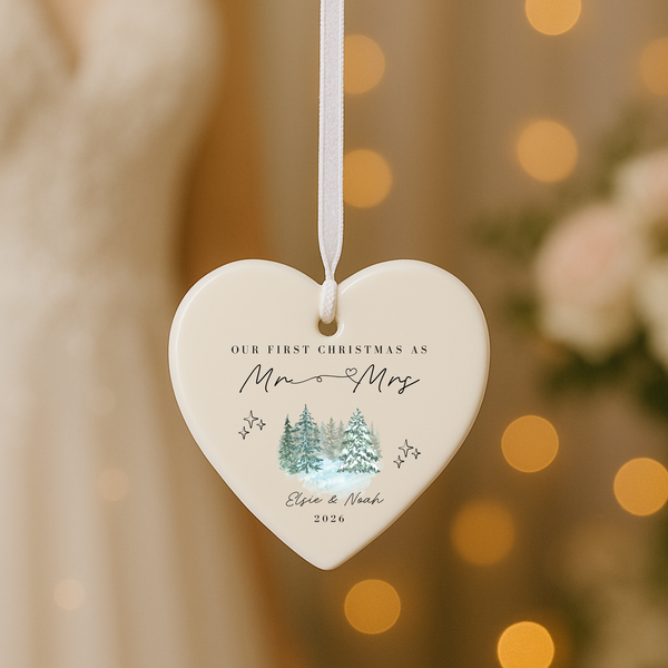 Personalised First Christmas Married Ceramic Hanging