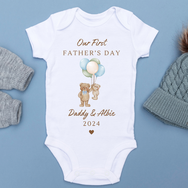 Personalised First Fathers Day Bear Baby Vest