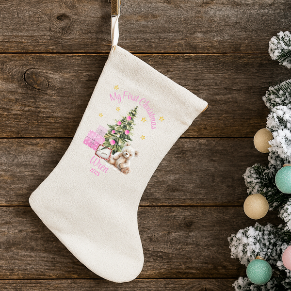 Personalised Teddy Bear Design First Christmas Stockings