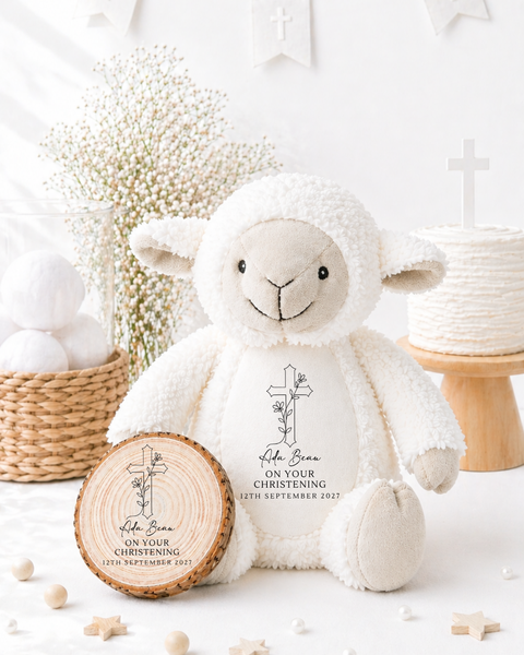 Personalised Christening & Baptism Gift Set | Soft Toy & Wooden Name Plaque