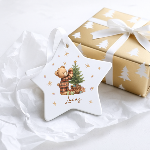 Personalised Teddy Bear Ceramic Hanging Bauble