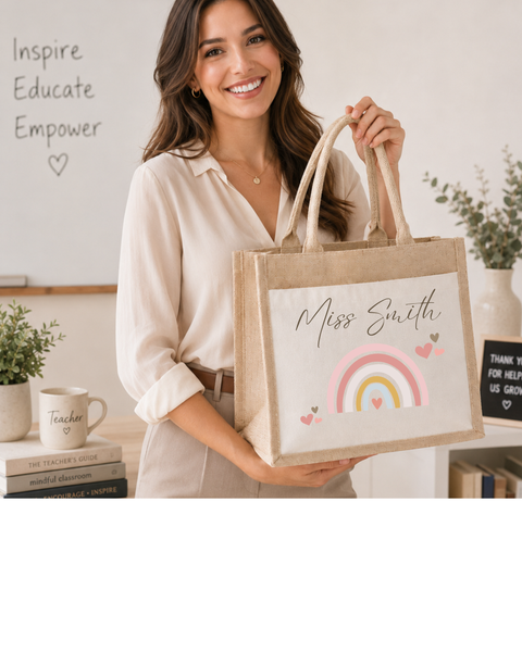 Personalised Rainbow Teacher Tote Bag