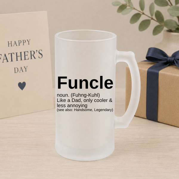 Personalised Funcle Gift – Beer Stein, Bottle Opener & Coaster