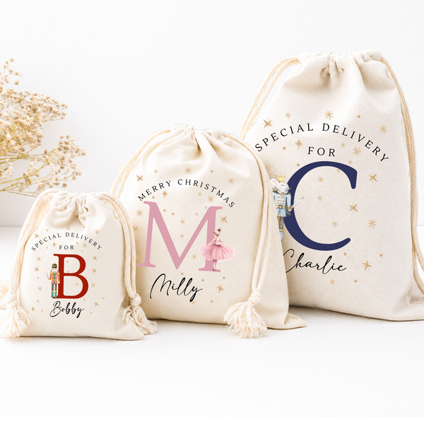 Personalised Christmas Initial Nutcracker Stocking & Present Sack