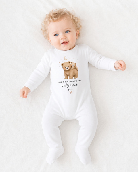 Personalised First Father's Day Baby Vest, Bib, Sleepsuit & T-Shirt | Daddy and Baby Bear Gift