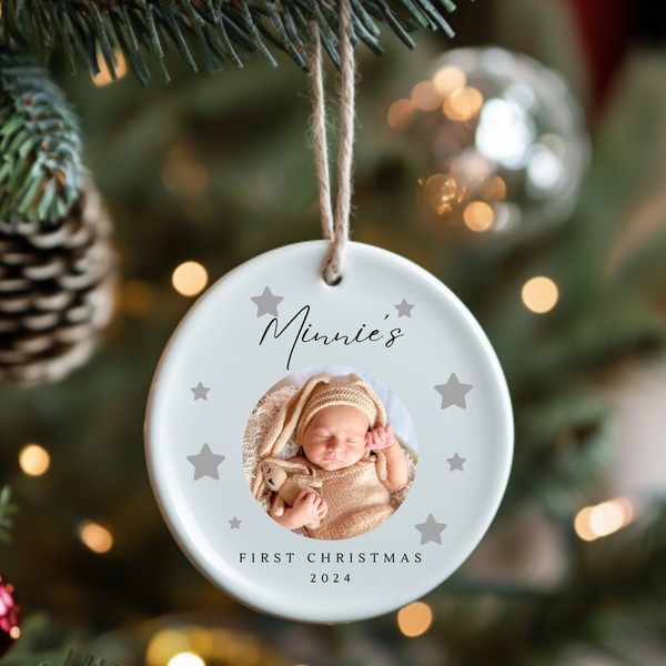 Personalised Baby's First Christmas Photo Ceramic Ornament