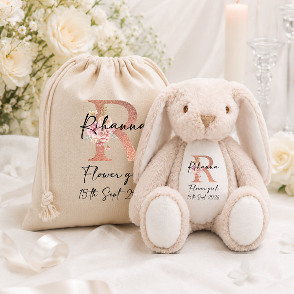 Personalised Wedding Party Gift Sack & Soft Toy Set