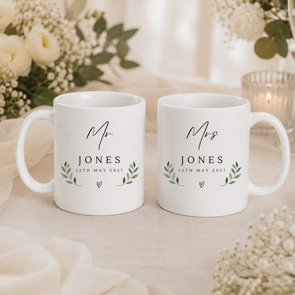 Personalised Mr & Mrs Wedding Mug Set