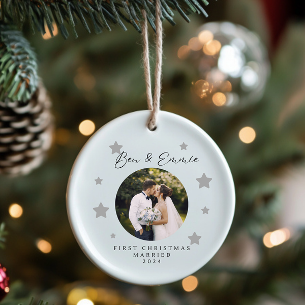 Personalised First Christmas Married Ceramic Bauble